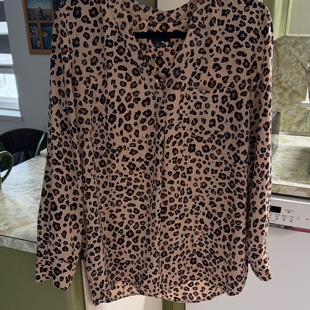 Lord & Taylor Beige and Black Leopard Blouse - Picture 1 of 2